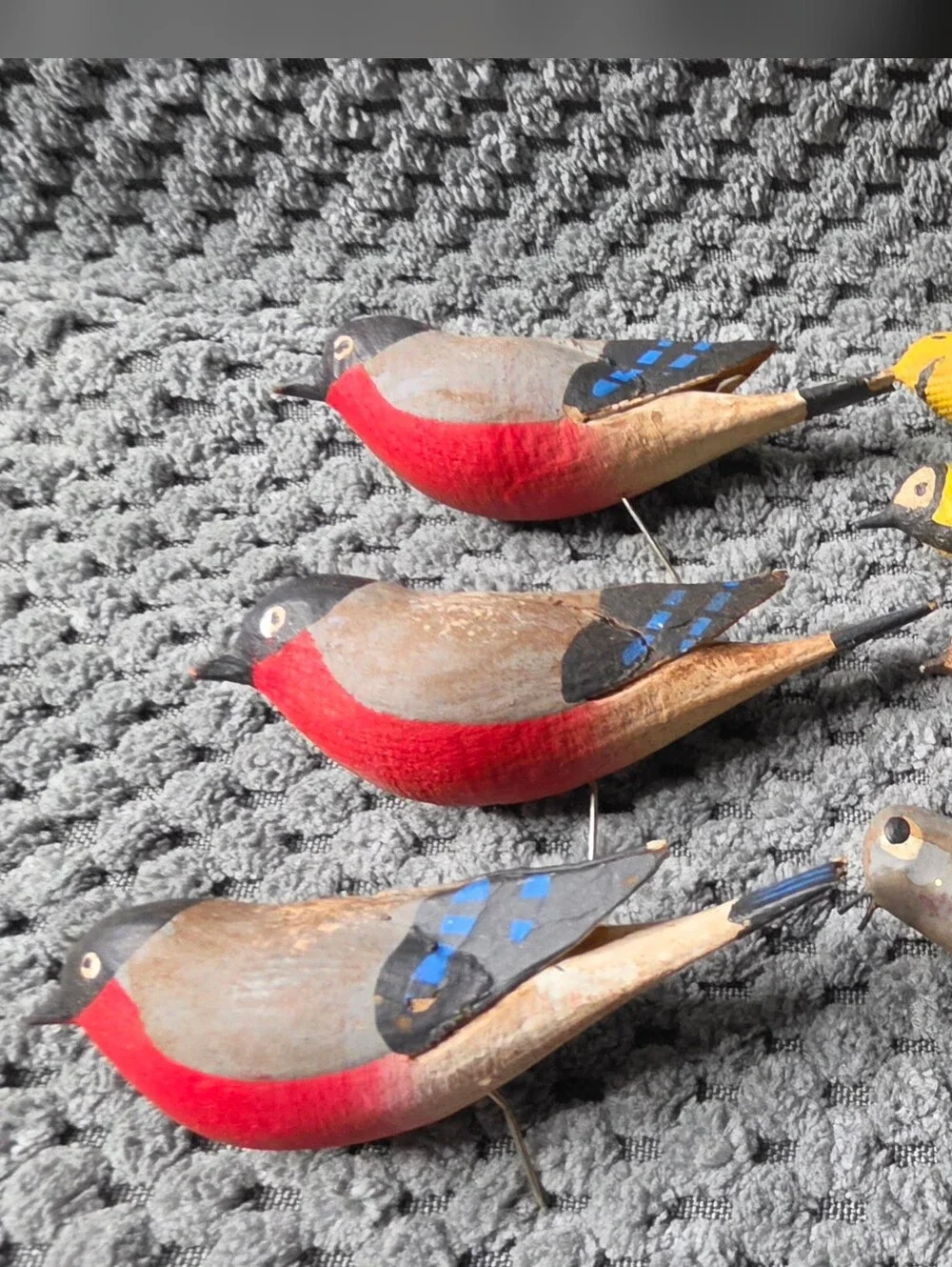 Vintage 14 Hand-Painted Yellow and Red Decorative Wooden Bird With Pin